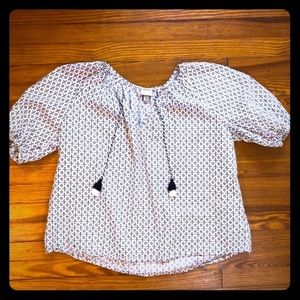 A New Day White and Black Patterned Blouse